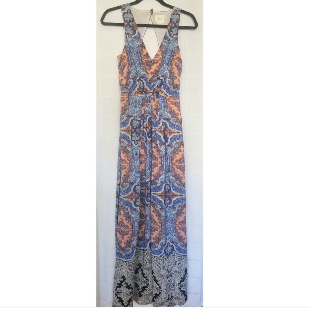 Anthropologie Maeve Medallion Maxi Dress Sz 4 Damask Silk Sleeveless Multi Blue - Picture 2 of 16